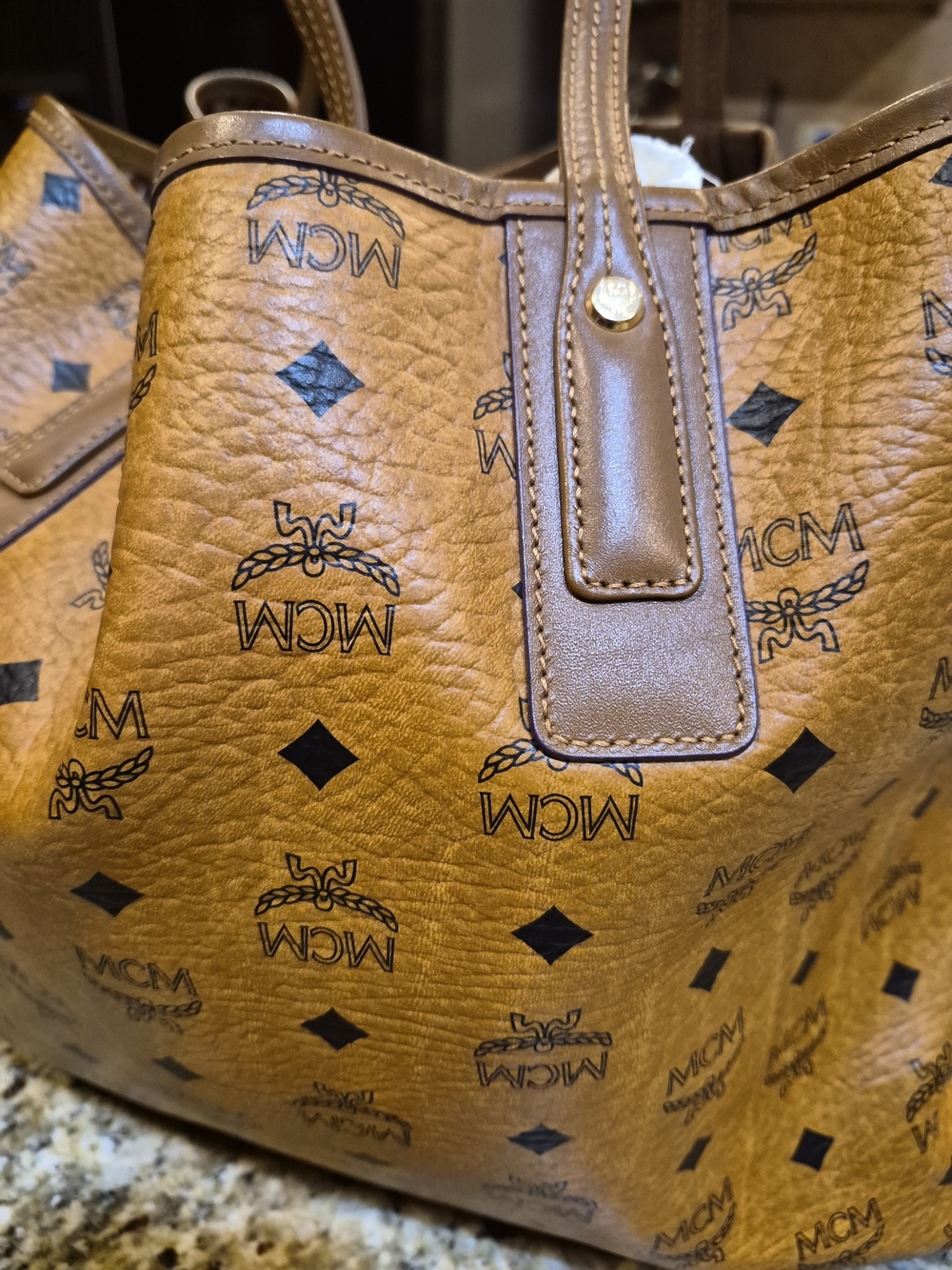 MCM Cognac Visetos Logo Tote with Matching Pouch - Picture 4 of 8